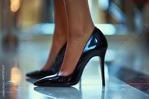 Elegant Black High Heels on Glossy Floor – Fashion, Style, and Sophistication