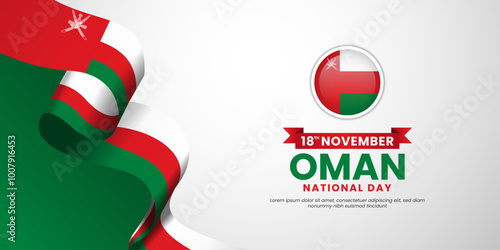 Oman waving ribbon flag for national day banner background and independence day