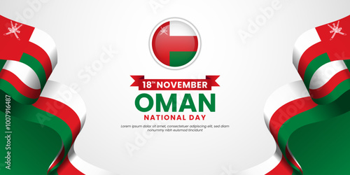 Oman waving ribbon flag for national day banner background and independence day