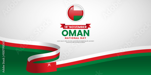 Oman waving ribbon flag for independence day banner background design with blank space area