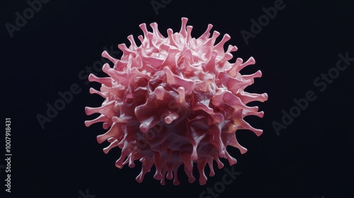 A Detailed 3D Rendering of a Pink Coronavirus