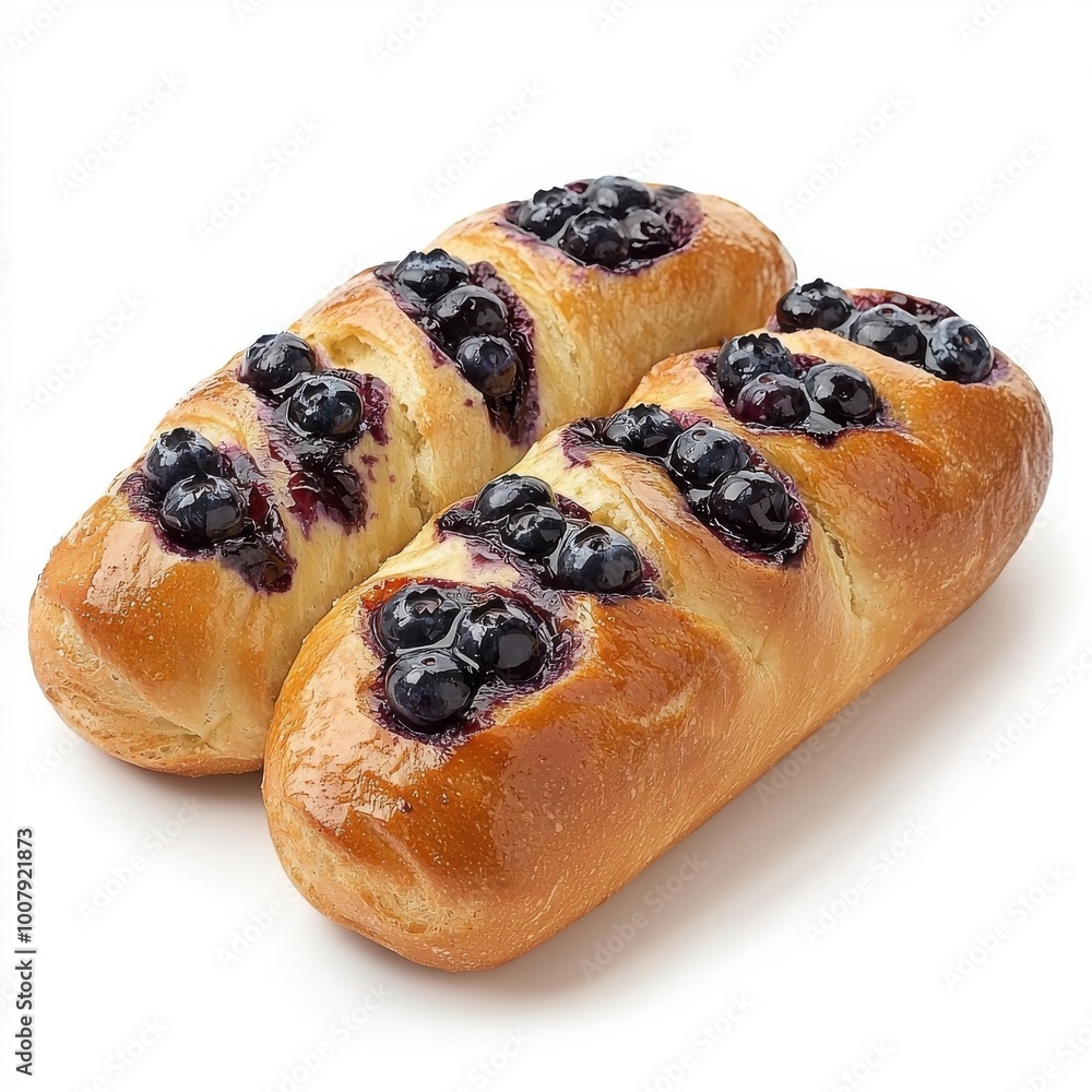 Blueberry French bread isolated on a white background, showing its vibrant blueberry topping and crisp, golden crust. Blueberry French bread isolated on a white background, showing its vibrant blueberry topping and crisp, golden crust.