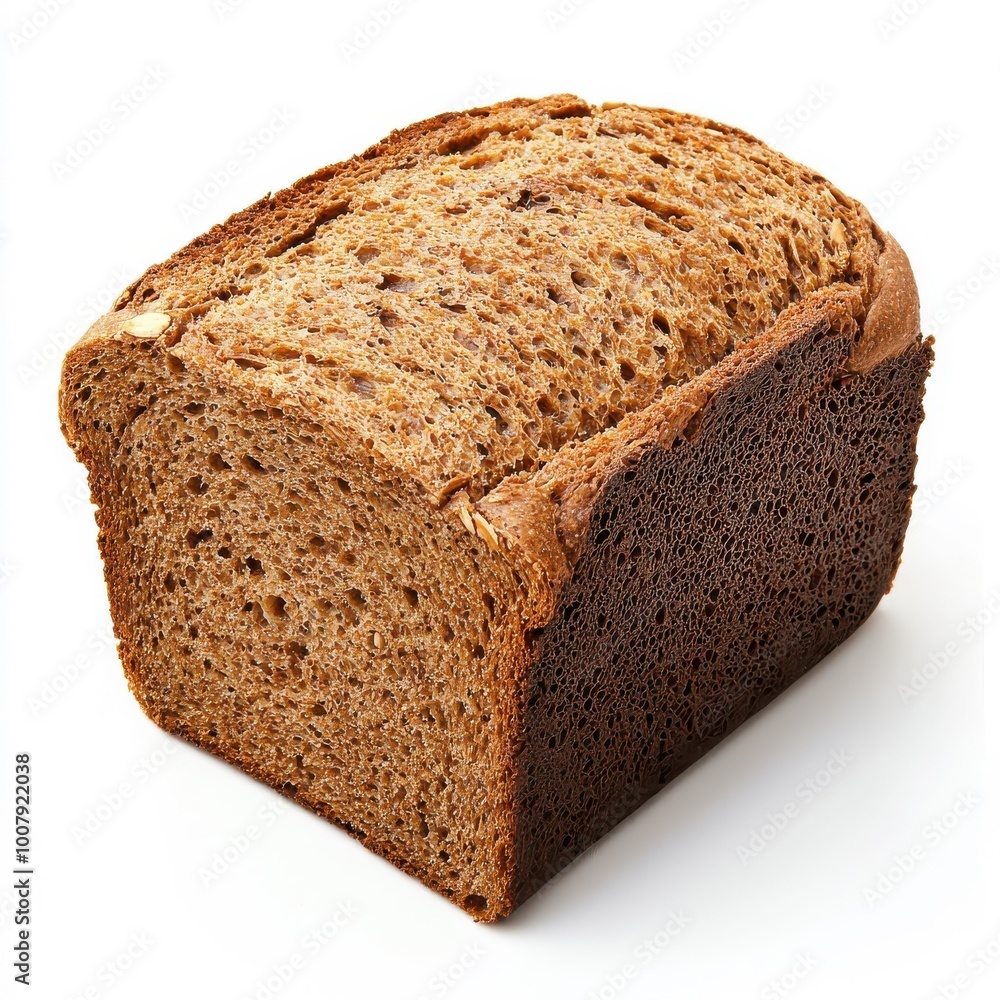 Whole wheat bread isolated on a white background, showing its hearty texture and grains. Whole wheat bread isolated on a white background, showing its hearty texture and grains.