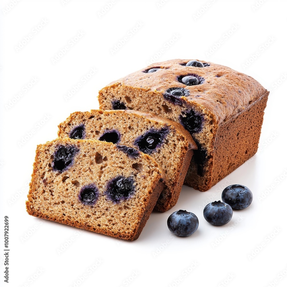 Whole wheat blueberry bread isolated on a white background, emphasizing its hearty texture and juicy blueberries. Whole wheat blueberry bread isolated on a white background, emphasizing its hearty texture and juicy blueberries.
