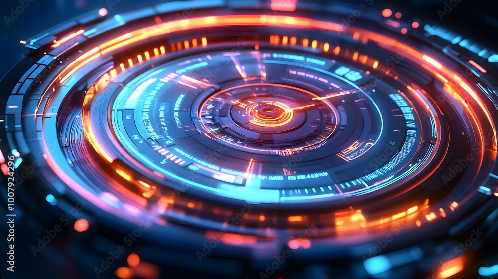 Glowing Circular Interface with Neon Lights Glowing Circular Interface with Neon Lights