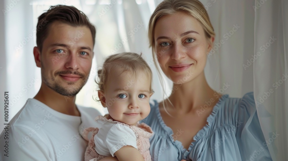 Happy family portrait with baby in home Happy family portrait with baby in home