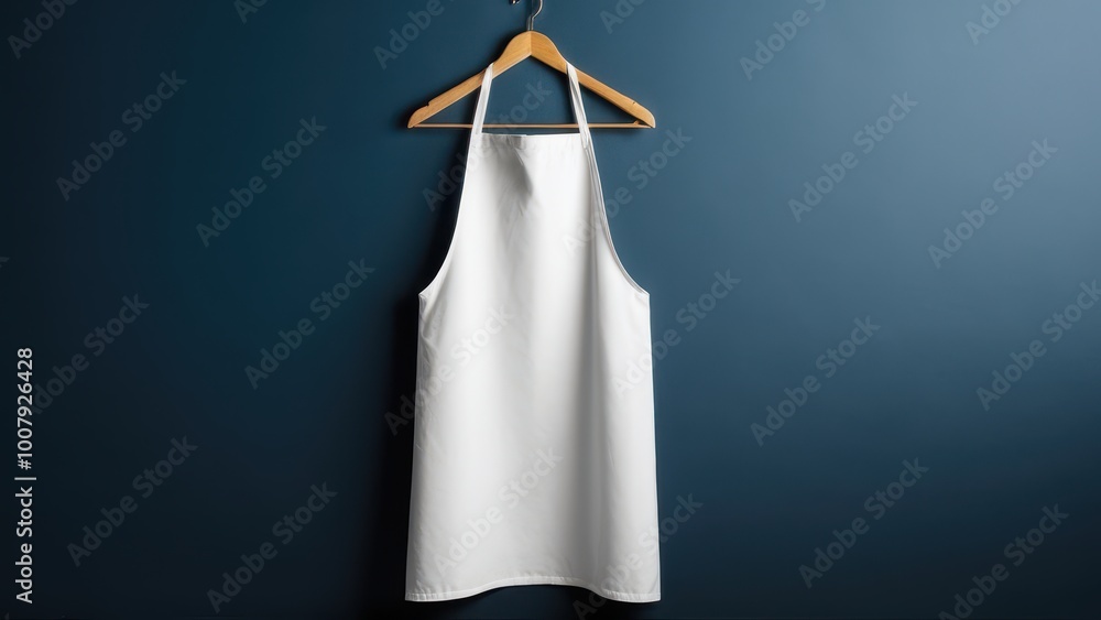 Fototapeta premium White apron mockup on a gray background, perfect for showcasing kitchen or work uniform designs. Ideal for culinary or professional settings, allowing easy customization and branding options.