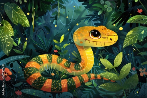 Obraz na płótnie Cute snake in jungle w salonie