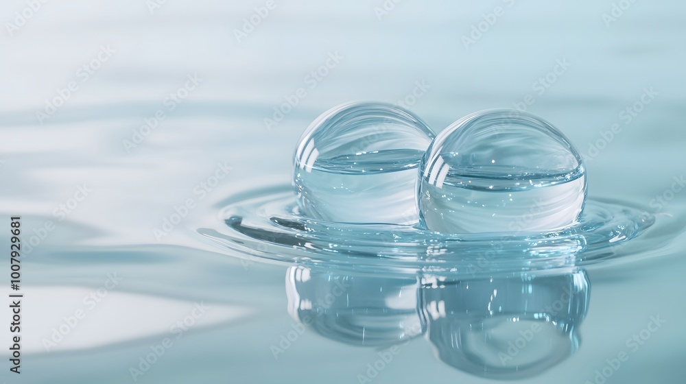 Two Transparent Spheres Floating in Still Water Two Transparent Spheres Floating in Still Water