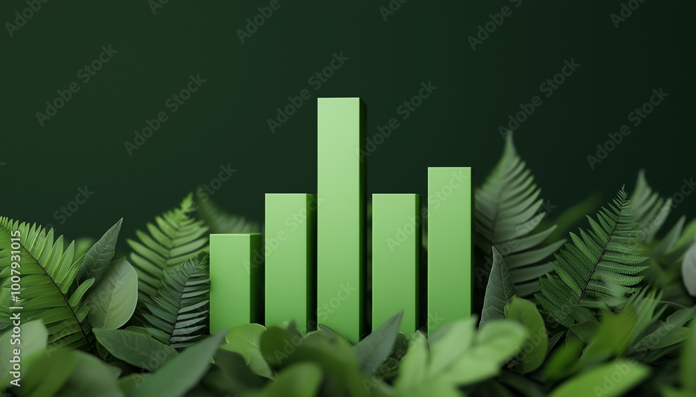 Green growth bar chart surrounded by leaves Green growth bar chart surrounded by leaves