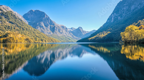 Captivating mountain lake landscape perfect for National Hiking Day celebration in autumn