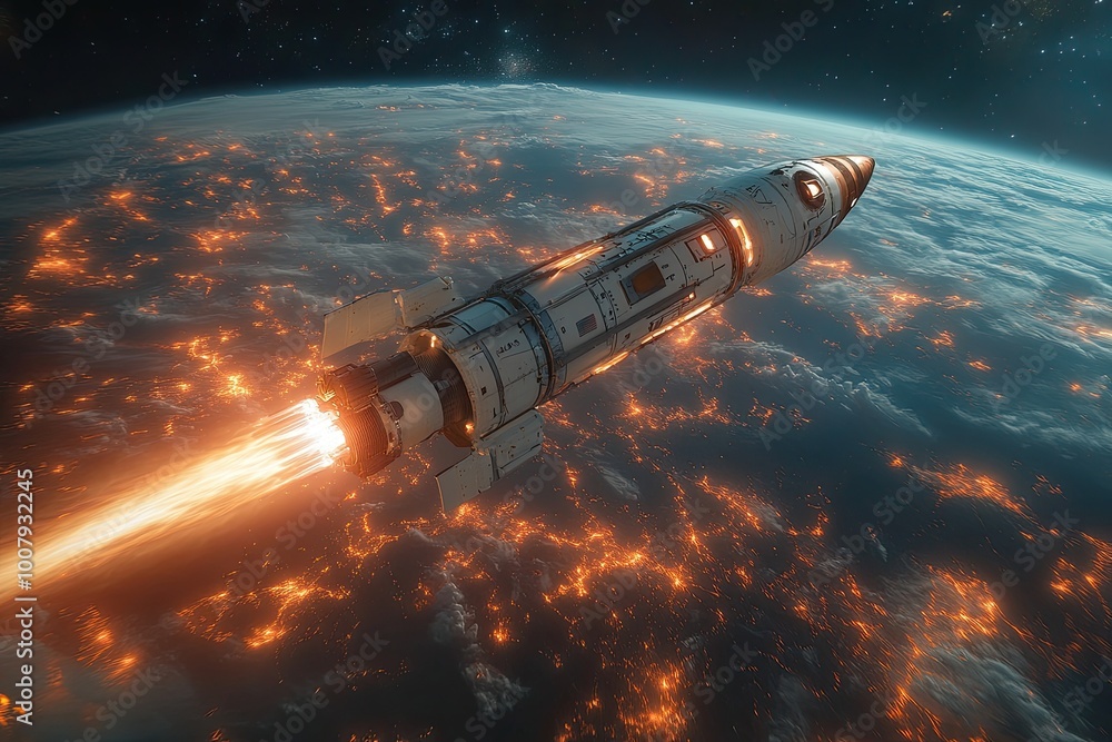 Rocket seen flying over earth Rocket seen flying over earth