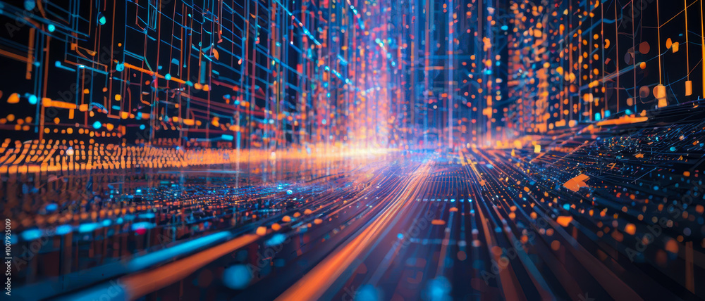 Fototapeta premium Digital backdround ideal for technological operations, neural networks, AI, data transmission