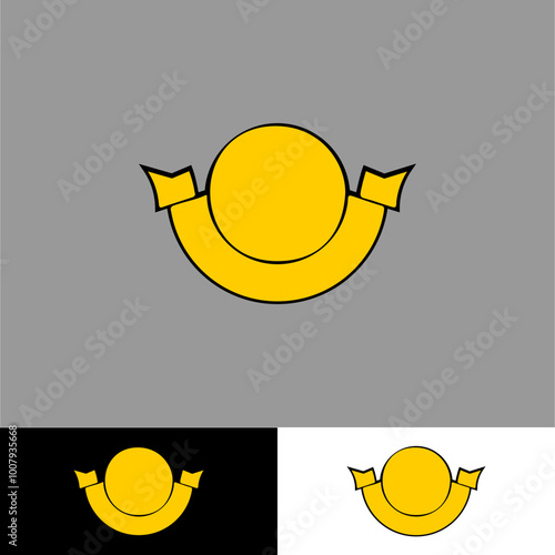 title label with curved ribbon and circle in colorful style illustration for icon or logo