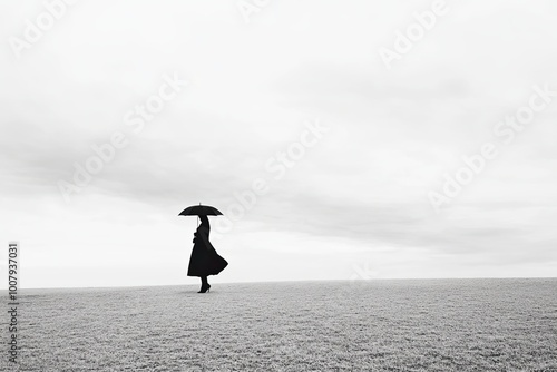 Silhouette of person with umbrella 