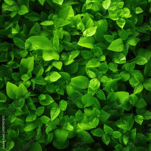 Vibrant Green Leaves Against a Black Background