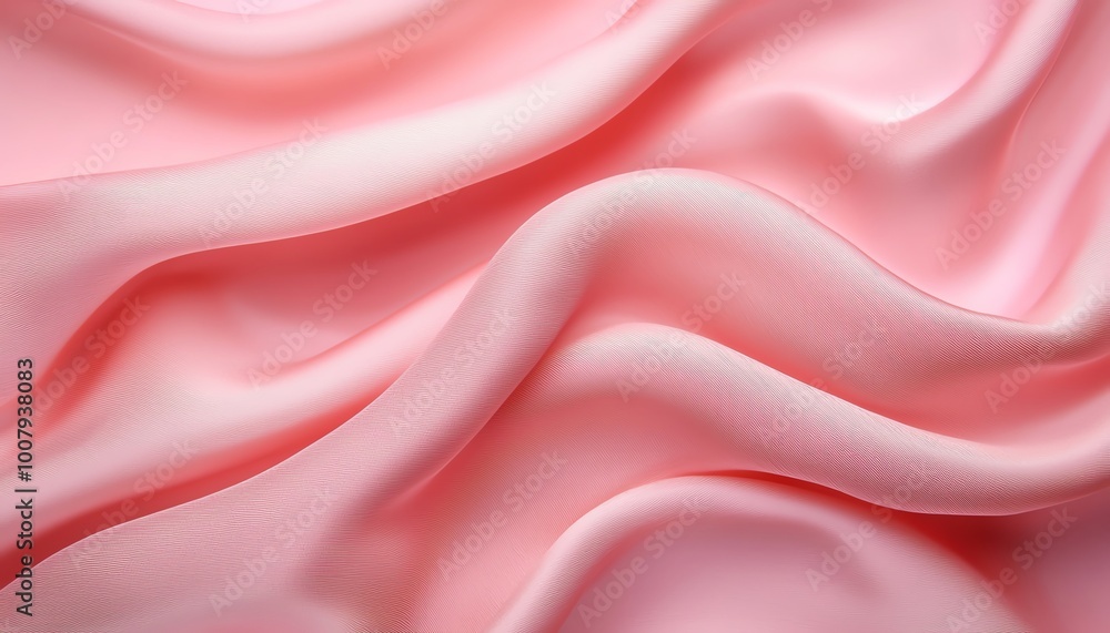 Obraz premium Smooth, flowing pink satin fabric texture with gentle folds and creases.