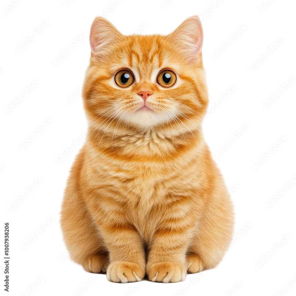 Obraz premium A charming ginger cat sits gracefully against a clean white background, showcasing its vibrant coat and expressive eyes.