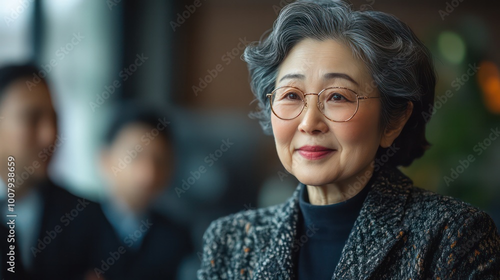 Portrait of a middle aged Asian business woman in office. Generative AI Portrait of a middle aged Asian business woman in office. Generative AI