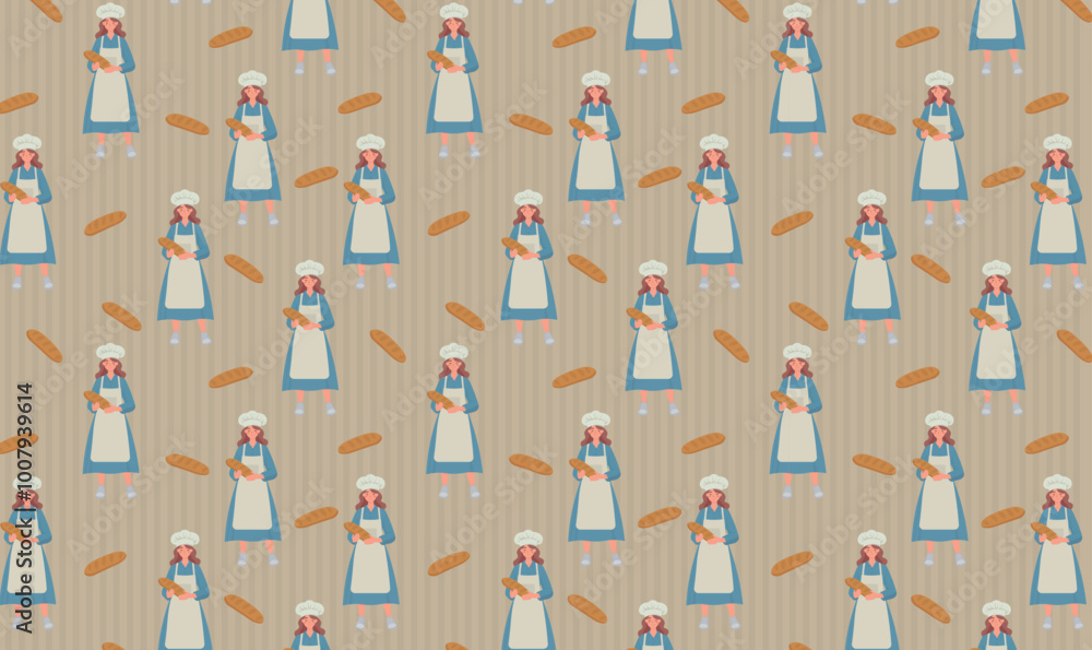Obraz premium baker with chef hat and bread in hand pattern