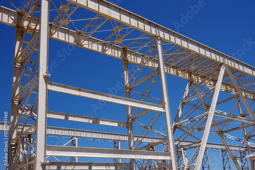 Cranes and huge metal structures at an old defunct shipyard