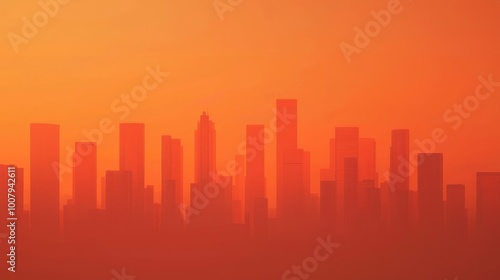 Majestic Cityscape: Vibrant Sunset Silhouettes of Skyscrapers