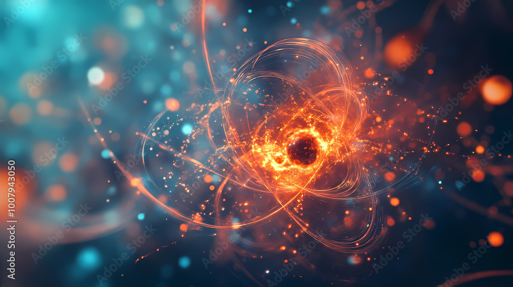 An abstract illustration of the quantum realm, with atoms represented as swirling energy fields. Quantum Realm. Illustration An abstract illustration of the quantum realm, with atoms represented as swirling energy fields. Quantum Realm. Illustration