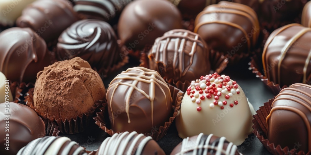 Assorted chocolate candies on grey background Assorted chocolate candies on grey background