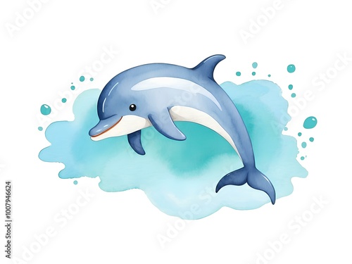 Watercolor dolphin clipart, cute dolphin, underwater theme, nursery decor, dolphin wall art, illustration, white background, undersea animal
