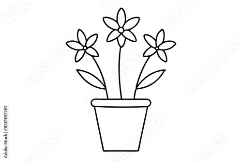 Oleander flowers in one plant pot | vector silhouette illustration on white background