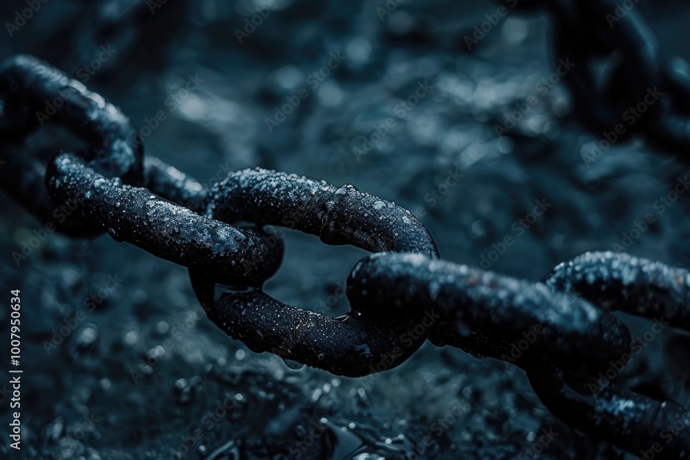 Close-up of wet metal chain Close-up of wet metal chain