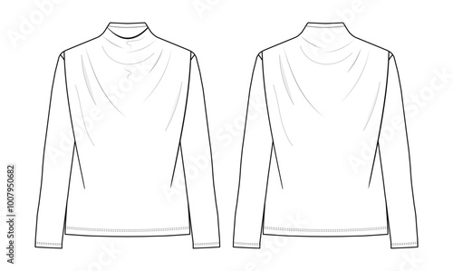 Women's cowl neck top with sleeve  flat sketch vector illustration technical cad drawing template or Artwork