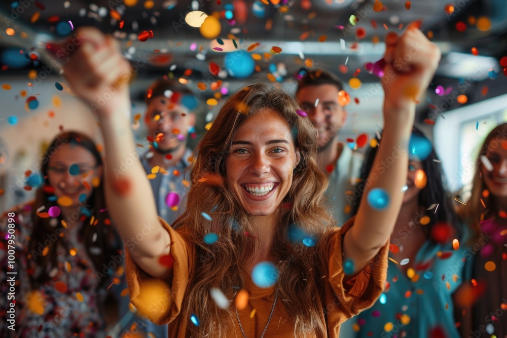 Obraz premium Woman celebrating with confetti at a party