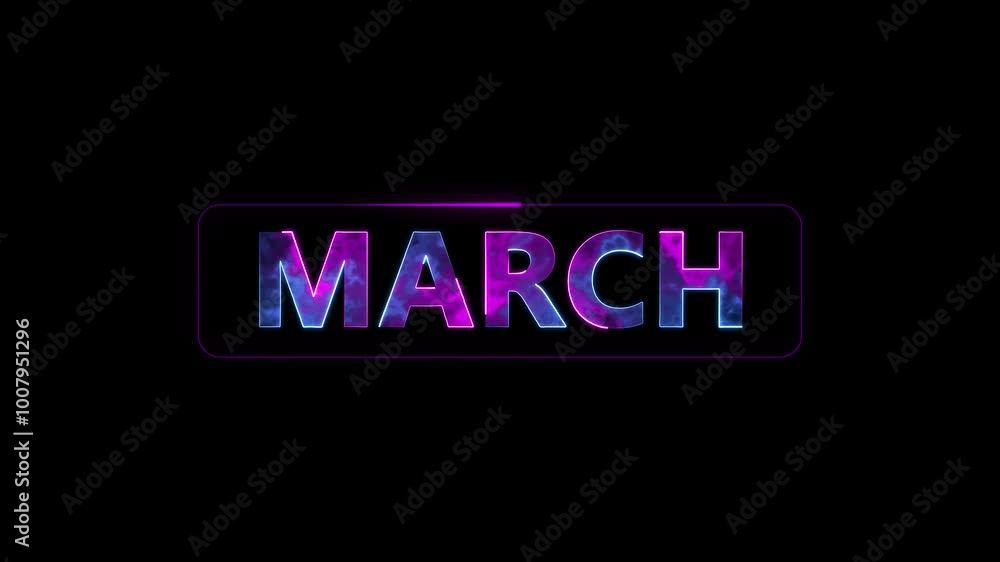 Neon shine month name March text sign icon animation on isolated on black background.4k motion video. Neon shine month name March text sign icon animation on isolated on black background.4k motion video.