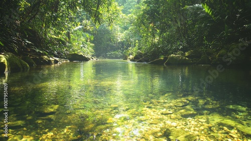 Majestic Mountain Stream: Tranquil Waters and Lush Landscape