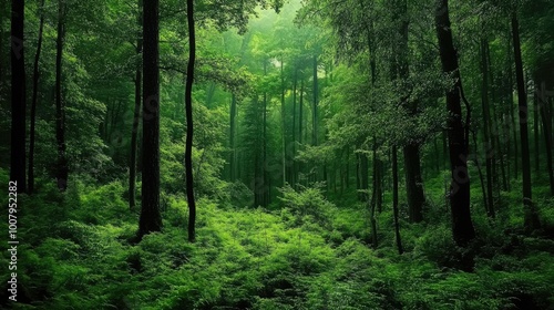 Wallpaper Mural Lush Green Forest with Dense Trees and Ferns Torontodigital.ca