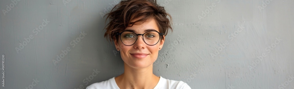 Woman smiling with glasses Woman smiling with glasses