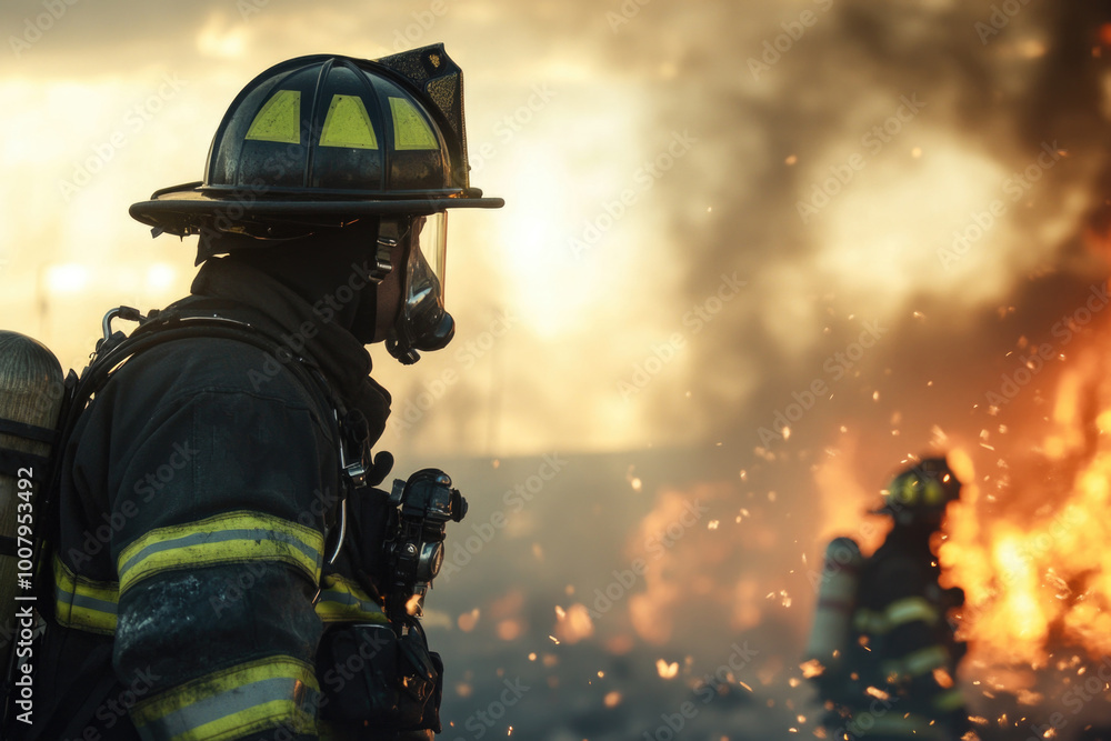 Firefighter in Front of Large Fire Firefighter in Front of Large Fire