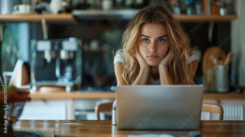 Pensive Woman With Glasses Working Late on a Laptop in Cozy Home Office Setting Pensive Woman With Glasses Working Late on a Laptop in Cozy Home Office Setting