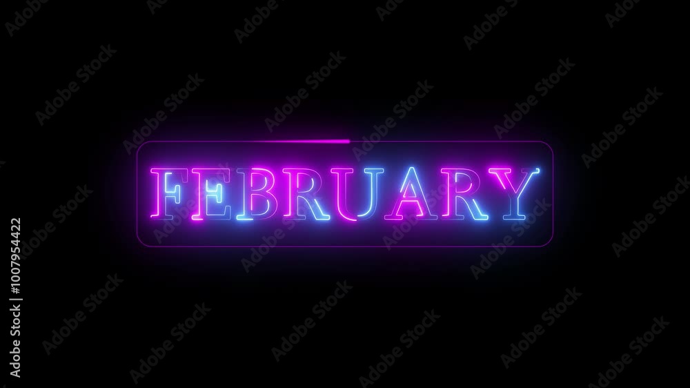 Neon shine month name February text sign icon animation on isolated on black background.4k motion video. Neon shine month name February text sign icon animation on isolated on black background.4k motion video.