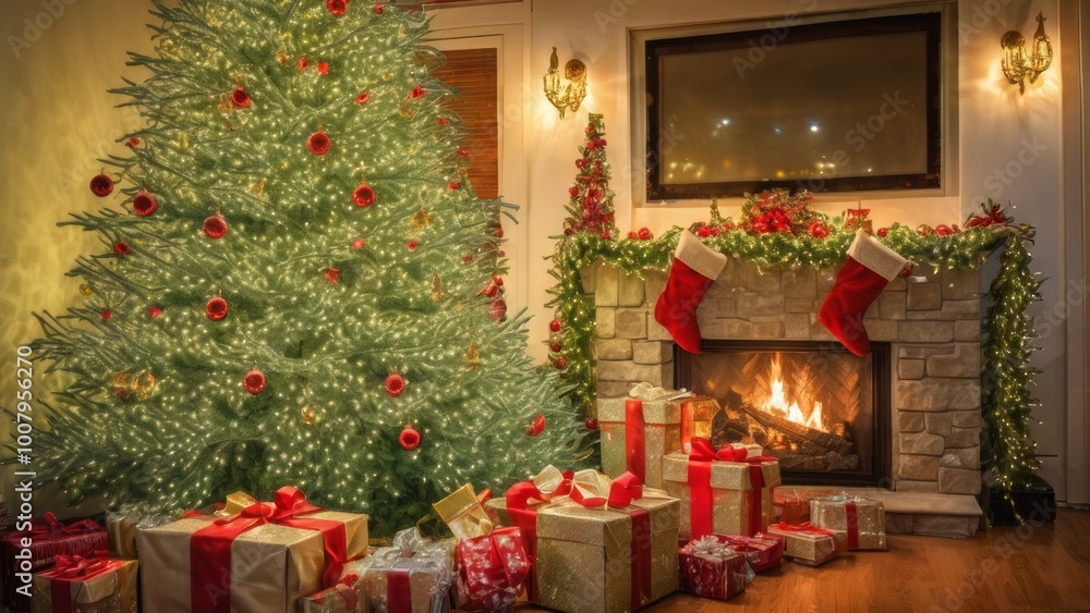 christmas tree with fireplace christmas tree with fireplace