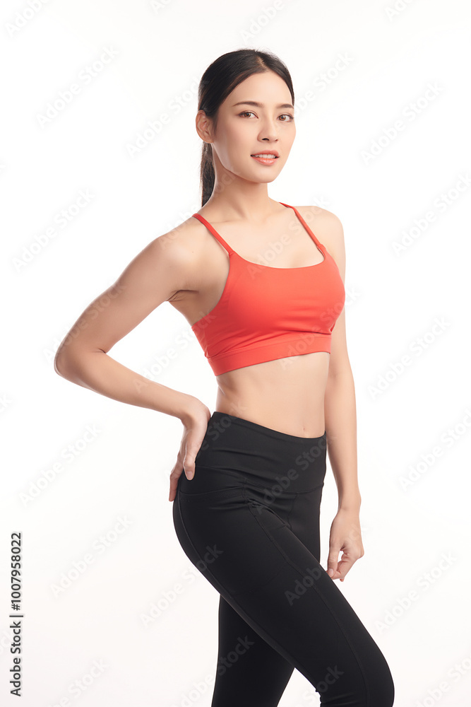 Beautiful young asian sport woman with sportswear ready for exercise on white background, Advertising sportswear and yoga wear, Healthy lifestyle, sport. Beautiful young asian sport woman with sportswear ready for exercise on white background, Advertising sportswear and yoga wear, Healthy lifestyle, sport.