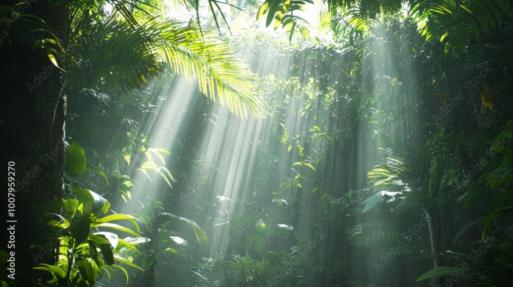 Obraz premium Serene Paradise: Majestic Jungle Waterfalls and Sunlit Canopy