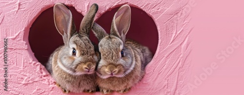 Two rabbits in heart shaped hole photo