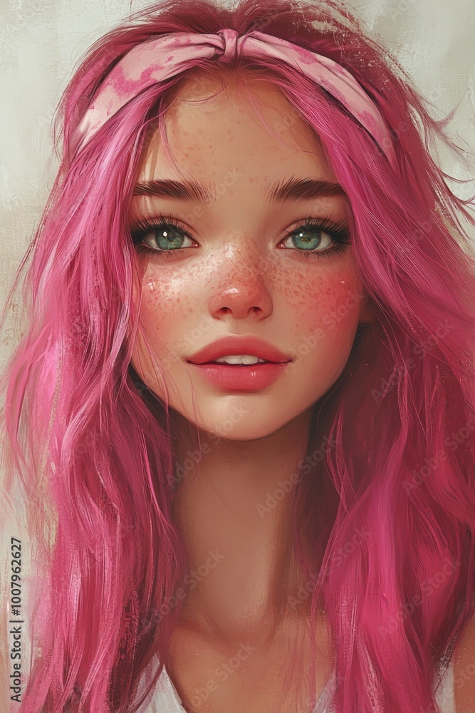 Girl with Pink Hair and Freckles Girl with Pink Hair and Freckles