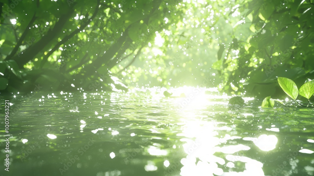 Serene River Meandering Through Lush Forest with Sunlight Reflections Serene River Meandering Through Lush Forest with Sunlight Reflections