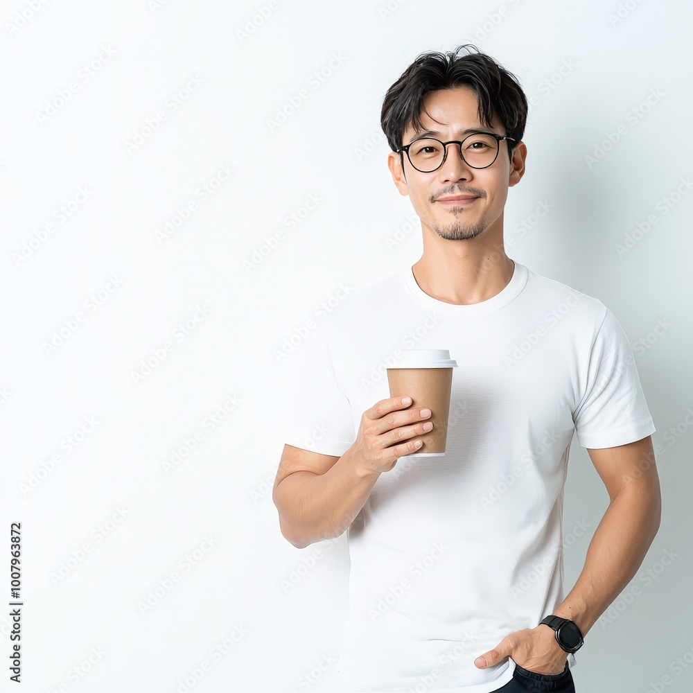 Young Man Enjoying Coffee in Bright Indoor Setting Young Man Enjoying Coffee in Bright Indoor Setting