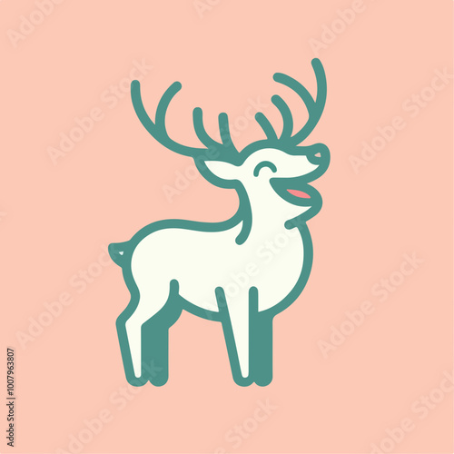 cute Laughing deer in childish style with smile muzzle, horns and eyes. Funny wild animal with happy face. Vector flat illustration for holidays