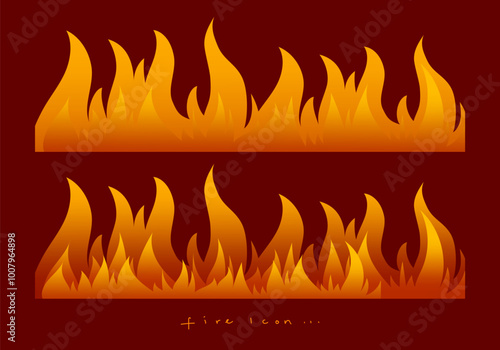 Set of fire border, fire flames, blaze icon, sign and symbol vector illustration. Hot light effect element design.