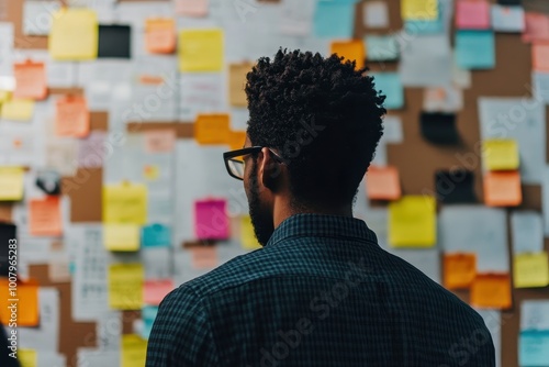 Employee Reviewing Information on Bulletin Board